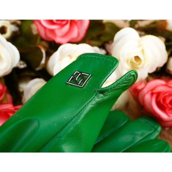 ❤️Women's Green Italian Leather Gloves Lambskin Winter Comfort Gloves - Picture 9 of 9